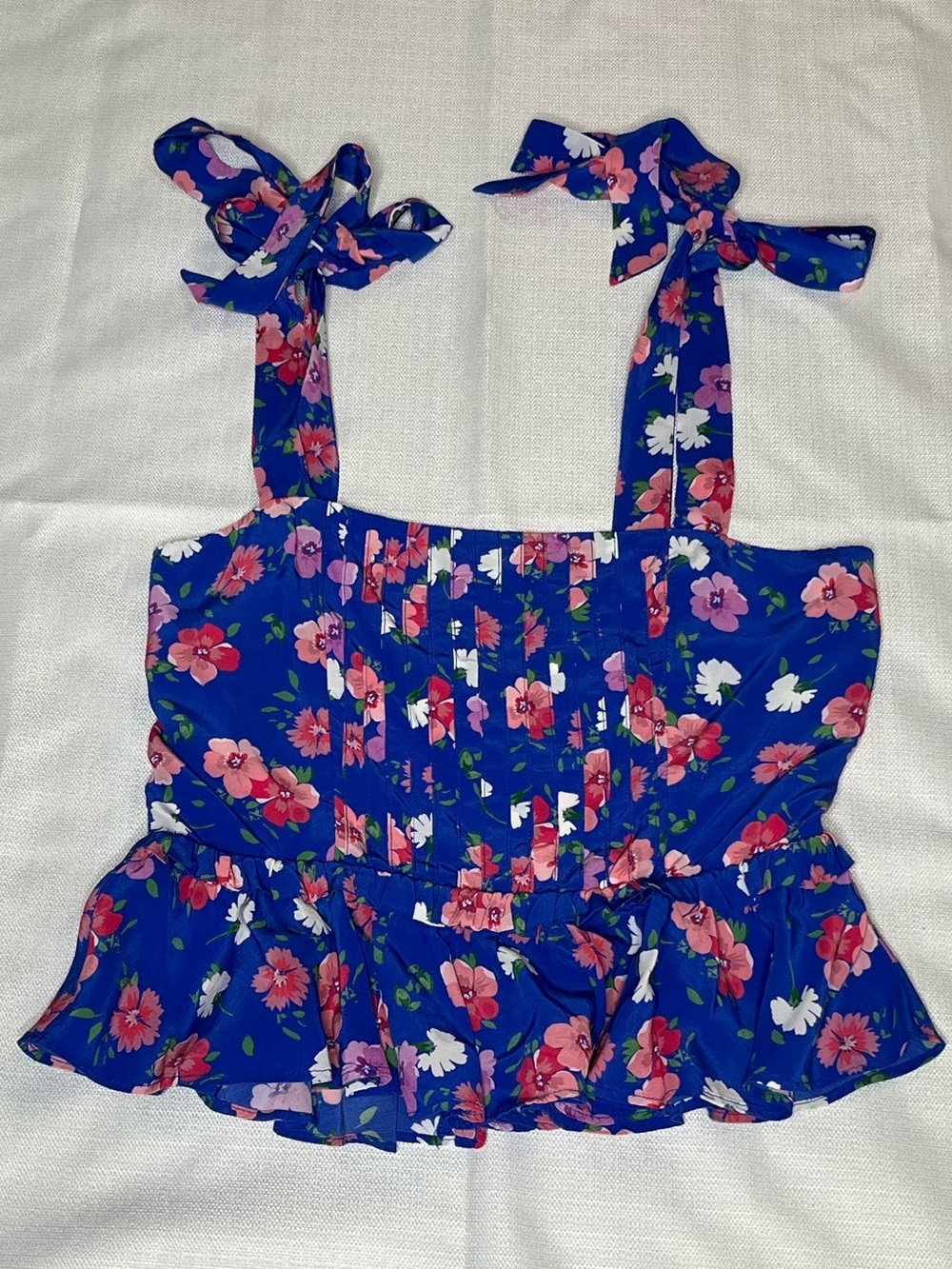 Yumi Kim Floral Tie Strap Corset Style Peplum Top Cottagecore Coquette Romantic